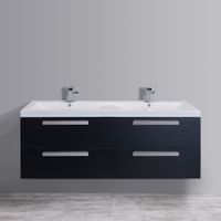 Eviva Surf 57-inch Black-Wood Modern Bathroom Vanity Set with Integrated White Acrylic Double Sink - Eviva Largo® 57" Black-Wood Modern Bathroom Vanity