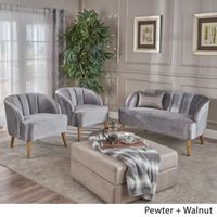 Amaia Modern 3-piece Velvet Chat Set by Christopher Knight Home - pewter + walnut