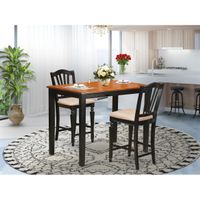 Acacia Wood 3-piece Counter Height Dining Set - a Kitchen Table & 2 Chairs - Black & Cherry (Seat's Type Options) - YACH3-BLK-C