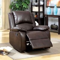 Furniture of America Bantell Leatherette Recliner in Rustic Dark Brown