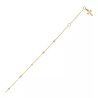 14k Tri Color Gold Anklet with Cross (10 Inch)