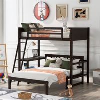Merax Twin Low Loft Bed with Storage Steps and Desk, Drawers - Espresso