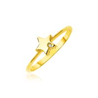 14k Yellow Gold Polished Star Ring with Diamond (Size 7)