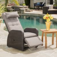 Ostia Wicker Recliner with Cushion by Christopher Knight Home - Brown
