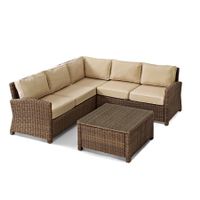 Crosley Furniture Bradenton 4-Piece Outdoor Wicker Seating Set with Sand Cushions - Right Corner Loveseat, Left Corner Loveseat, Corner Chair, Sectional Glass Top Coffee Table