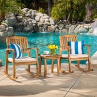 Lucca Outdoor Acacia Wood 3-piece Rocking Chair Set with Cushion by Christopher Knight Home - Natural
