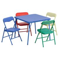 Kids Colorful 5-piece Folding Table and Chair Set - Blue (Blue/Red/Green/Yellow Chairs)