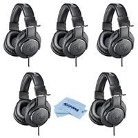 Audio-Technica 5 Pack ATH-M20x Professional Monitor Headphones, 96dB, 15-20kHz, Black - With Microfiber Cloth