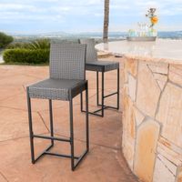 Conway Outdoor Wicker Barstool (Set of 2) by Christopher Knight Home - Grey