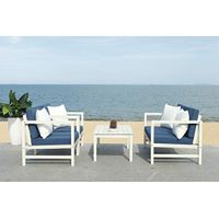 Safavieh PAT7030D Collection Montez White and Navy 4 Pc Accent Pillows Outdoor Set