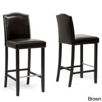 Traditional Faux Leather 30" Bar Stool by Baxton Studio - Libra Brown Modern Bar Stools (Set of 2)
