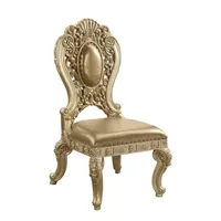 ACME Seville Side Chair (Set-2), Synthetic Leather & Gold Finish