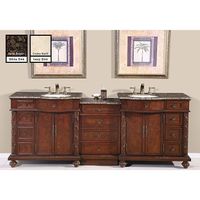 Silkroad Exclusive English Chestnut 90-inch Stone Top Double Sink Bathroom Vanity - Baltic Brown Granite Top