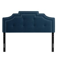 CorLiving Aspen Crown Silhouette Headboard with Button Tufting - Queen - Blue