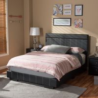 Baxton Studio Sousanna Modern and Contemporary Full Size Black Faux Leather Platform Bed - Full Size Bed-Black