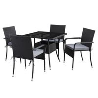 CorLiving Parksville Square Patio Dining Set- Stackable Chairs - Black Finish/Ash Grey Cushions 5pc - Grey - 5-Piece Sets