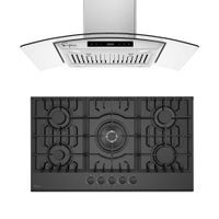 2 Piece Kitchen Appliances Packages Including 36" Gas Cooktop and 36" Island Range Hood - Black