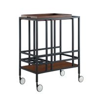 Ronald Serving Bar Cart, Removable Tray/ Wine Bottle Storage/ Casters - N/A - Black/ Walnut