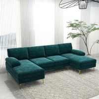 Fabric Symmetrical Modular Corner Sectional Sofa. - Teal