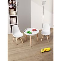 White Plastic Seat Kids Chair with Wood Leg(Set of 2) - White