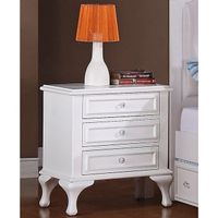 Picket House Furnishings Jenna Nightstand - Includes Hardware/Hidden Storage - Acacia Finish - Veneer/MDF - Assembled - White - Traditional - 3-drawer