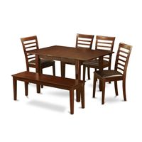 East West Furniture 6-piece Small Table and 4 Kitchen Chairs and Dining Bench in Mahogany Finish  (Seat Type Option) - MILA6D-MAH-LC
