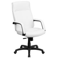 High Back Leather Executive Office Chair with Memory Foam Padding - White