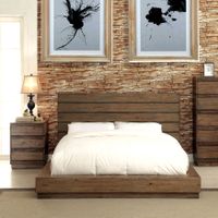 Emallson Rustic Natural Tone Wood Low Profile 2-Piece Platform Bed and Nightstand Set by Furniture of America - Queen