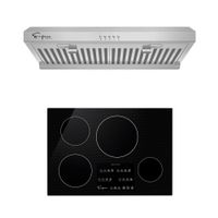 2 Piece Kitchen Package with 30" Induction Cooktop & 30" Ductless Under Cabinet Range Hood - N/A - Silver