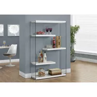 Bookshelf/ Bookcase/ Etagere/ 5 Tier/ 60"H/ Office/ Bedroom/ Tempered Glass/ Laminate/ Glossy White/ Clear/ Contemporary/ Modern