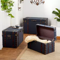 Blue MDF Traditional Trunk (Set of 3) - S/3 24", 28", 32"W - S/3 24", 28", 32"W - Blue