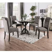 Fend Rustic Solid Wood 5-Piece Round Dining Table Set with Tufted Padded Chair by Furniture of America - Antique Black/Grey