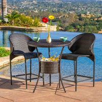 Oyster Bay Outdoor Wicker Round Bar Table (ONLY) with Ice Pail by Christopher Knight Home - Brown