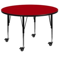 Mobile 48'' Round Thermal Laminate Activity Table - Adjustable Short Legs - Red