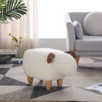 Little Sheep Kids Footstool, Decorative Chair with Solid Wood Legs - White