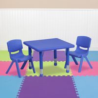 24" Square Plastic Height Adjustable Activity Table Set with 2 or 4 Chairs - Blue - 2 chairs