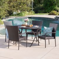 Remy Outdoor 5-Piece Round Foldable Wicker Dining Set with Umbrella Hole by Christopher Knight Home - Multibrown