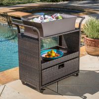 Ravenna Outdoor Wicker Bar Cart by Christopher Knight Home - Multi-brown