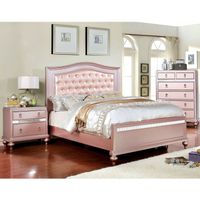 Gibson Transitional Rose Gold Wood Button Tufted Panel Bed with Padded Faux Leather Headboard by Silver Orchid - Twin