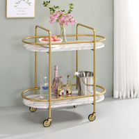 Mardoc Contemporary White and Gold Faux Marble Two Tiers Serving Cart with Caster Wheels by Furniture of America - Gold coating/White