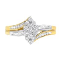 10K Yellow and White Gold 1/2 Cttw Diamond Marquise Shaped Cluster Split Shank Ring (H-I Color, SI2-I1 Clarity) - Size 7