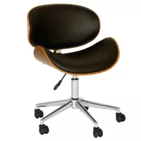 Daphne Modern Office Chair in Chrome Finish with Black Faux Leather And Walnut Veneer Back