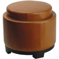 Safavieh Round Beechwood Bicast Leather Upholstered Storage Tray Ottoman, Multiple Colors