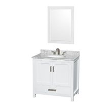 Wyndham Collection Sheffield White 36-inch Single Vanity - Carrara Marble Counter w/ White Porcelain Sink/24-inch Mirror/White
