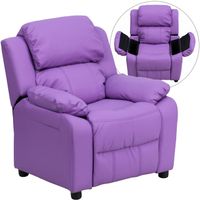 Deluxe Heavily Padded Contemporary Lavender Vinyl Kids Recliner with Storage Arms - Lavender Vinyl