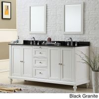 Direct. Vanity Sink 70-inch Classic Pearl White Double Vanity Sink Cabinet - black granite with 2 mirrors