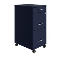 Space Solutions 18" Deep 3 Drawer Mobile Metal File Cabinet, Navy - Blue - Letter