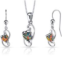 Oravo Sterling Silver 2ct TGW Created Black Opal Heart Jewelry Set - 2.00 ct Created Black Opal