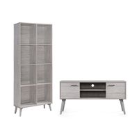 Chandelle Mid Century 2 Piece Faux Wood and Rubber Wood Entertainment Center Set by Christopher Knight Home - Gray Oak