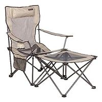 Lippert Sun Soaker Two-Position Vented Reclining Camping Chair with Footrest, 600D Polyester Fabric, Mesh Back/Seat, Padded Headrest, Cupholder, 250-lb. Weight Capacity, Sand Color - 2022114829
